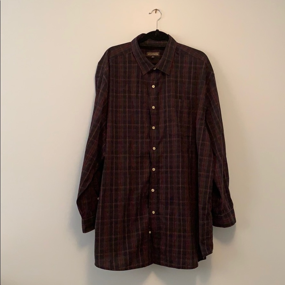 Denver Hayes burgundy and grey plaid button up